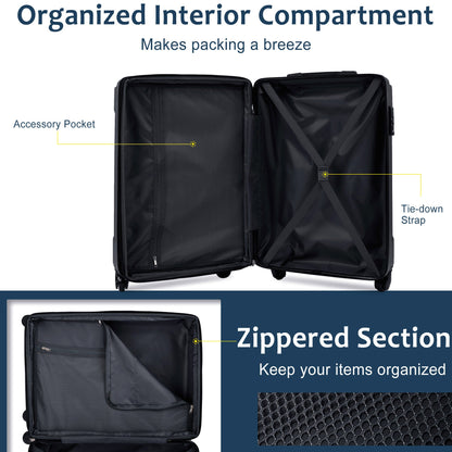 Luggage Set Black Brown ABS for travel organization