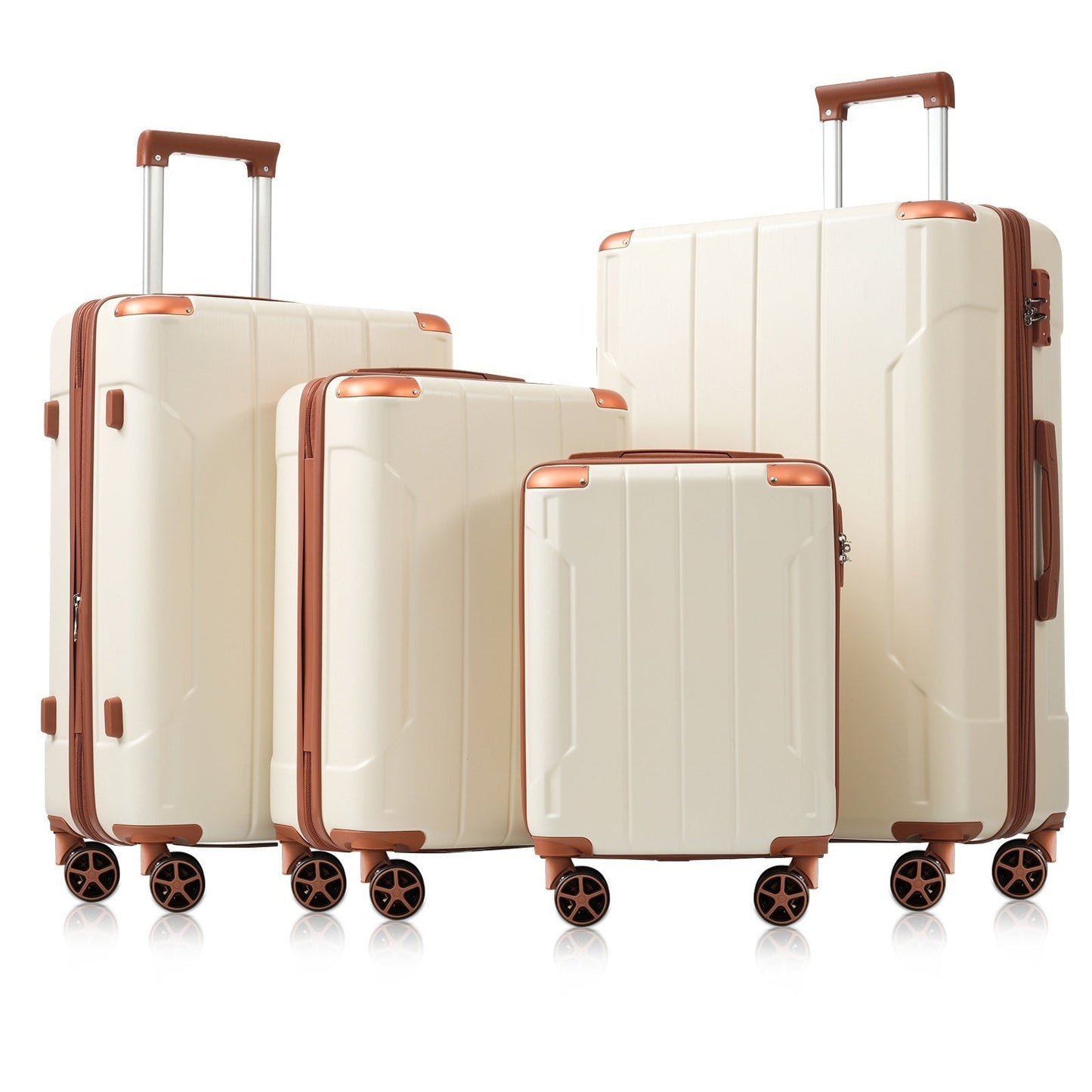 Brown white 6-Piece ABS Hardshell Luggage Set with TSA Lock,