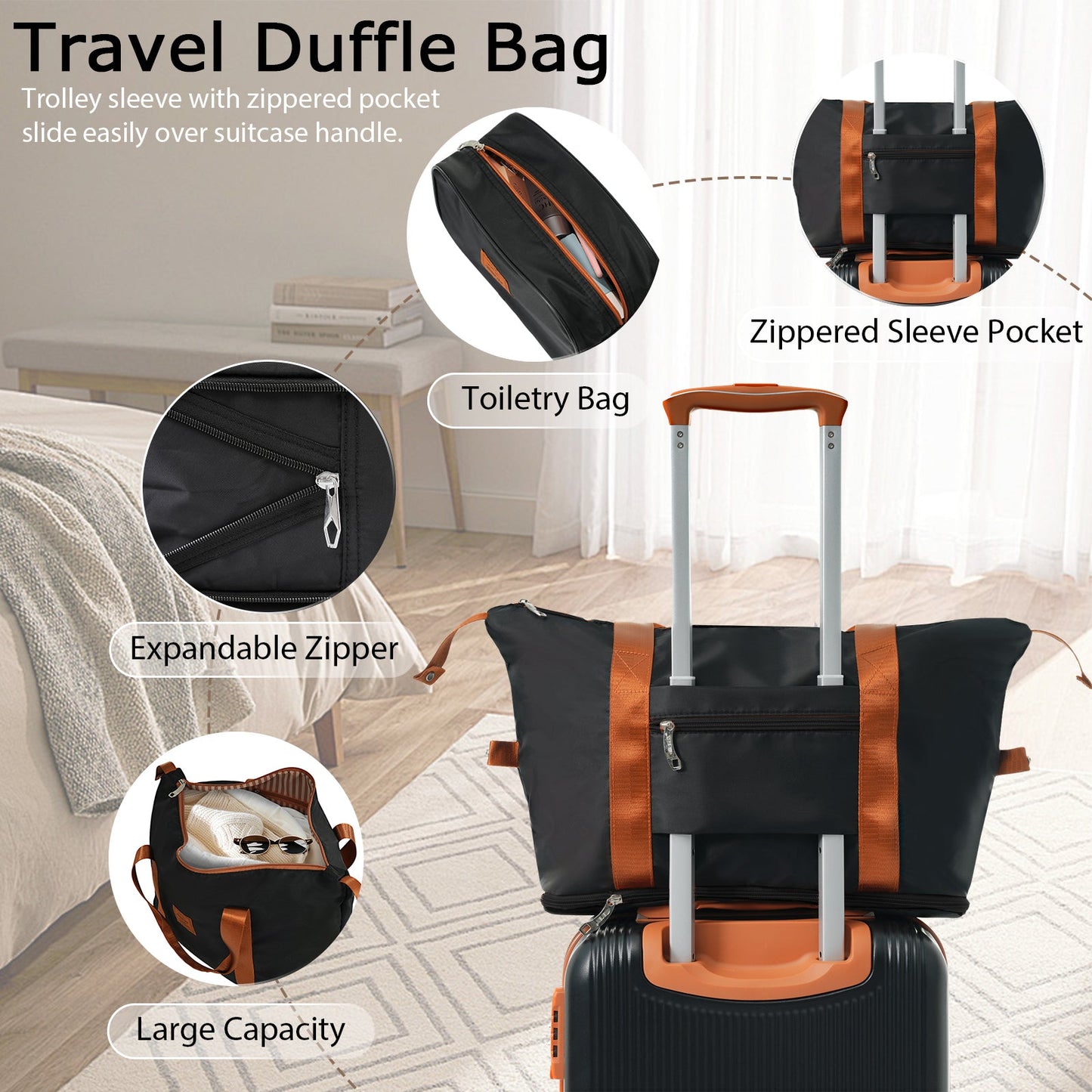 Black and Copper and Cream 3-Piece ABS Hardshell Carry-On Luggage Set