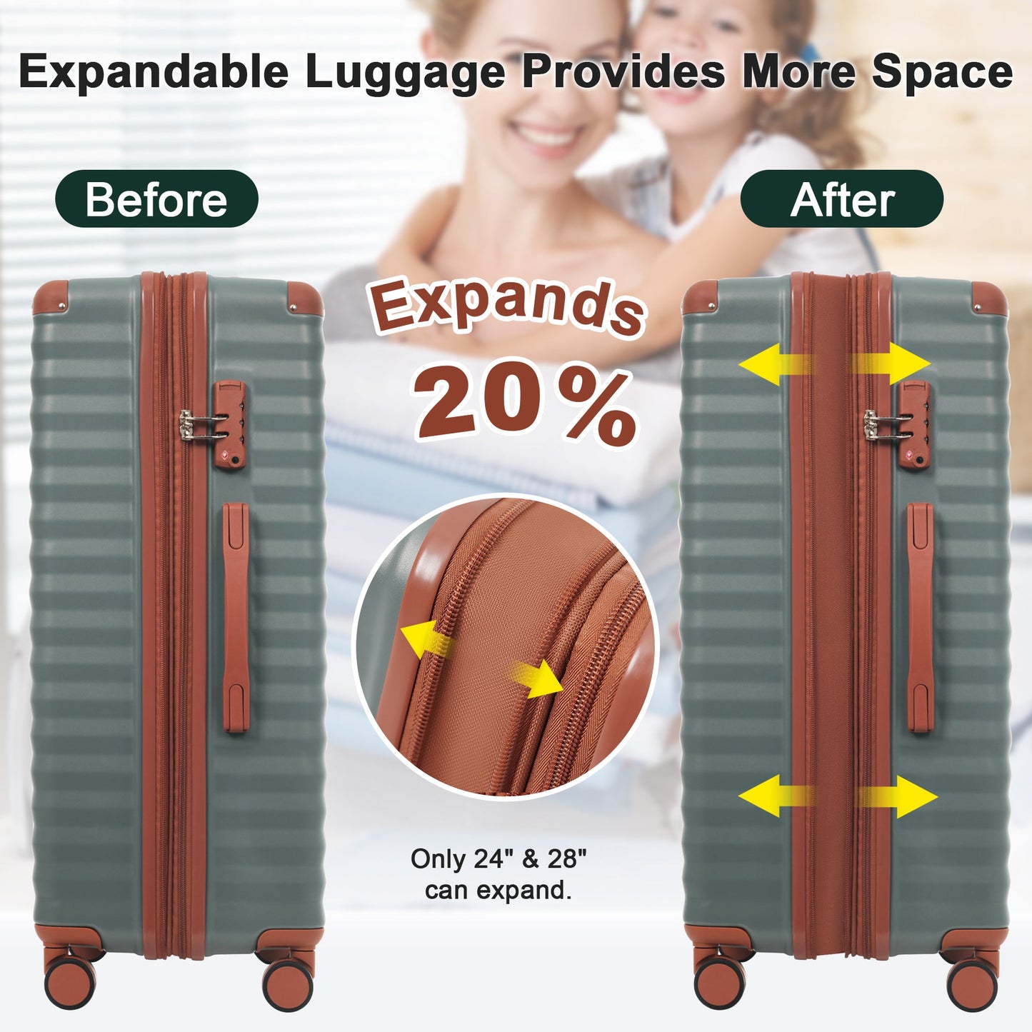 5-Piece ABS Hardshell Carry-On Luggage Set with Spinner Wheels,