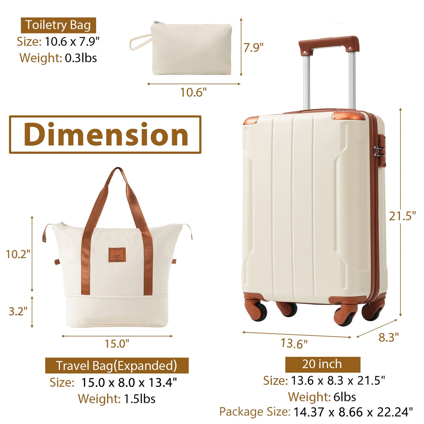 Luggage Set Black Brown ABS for travel organization
