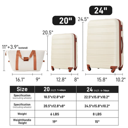 Luggage Set Brown+White ABS for travel organization