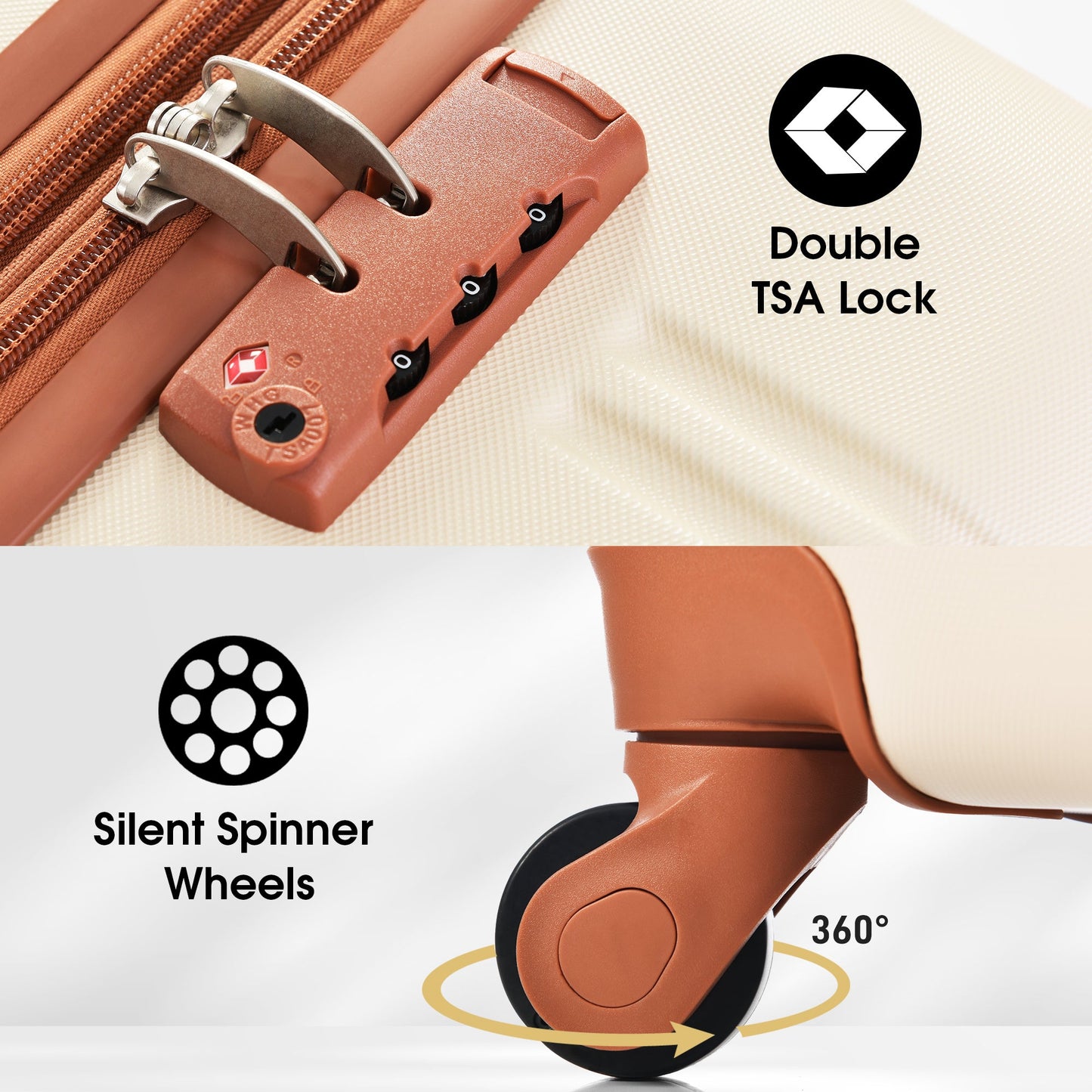 Luggage Set Brown+White ABS for travel organization