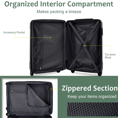 Luggage Set Black Brown ABS for travel organization