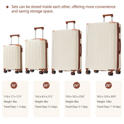 Brown white 6-Piece ABS Hardshell Luggage Set with TSA Lock,