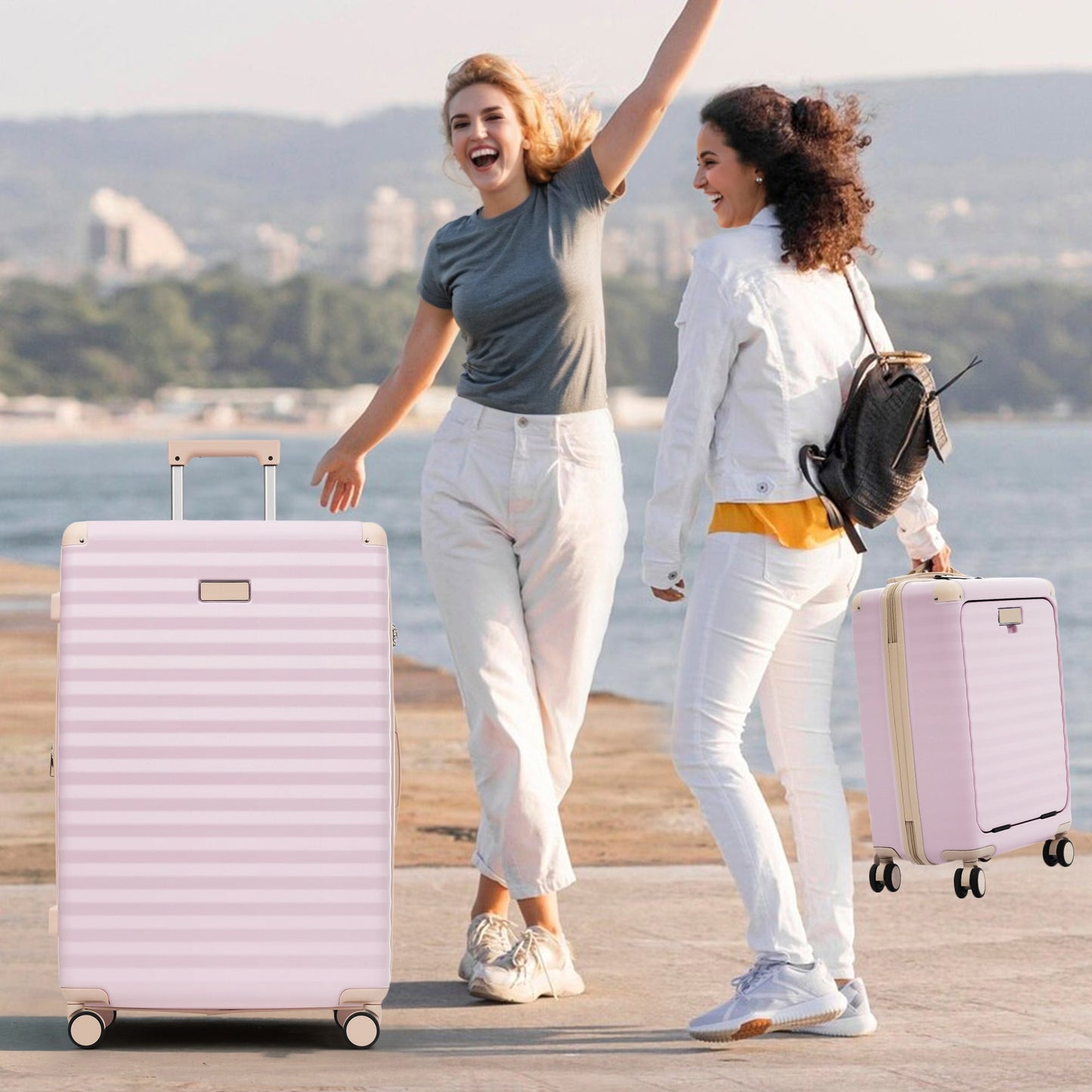 Luggage Sets 5 Piece with Front Opening , Hardside Expandable Carry on