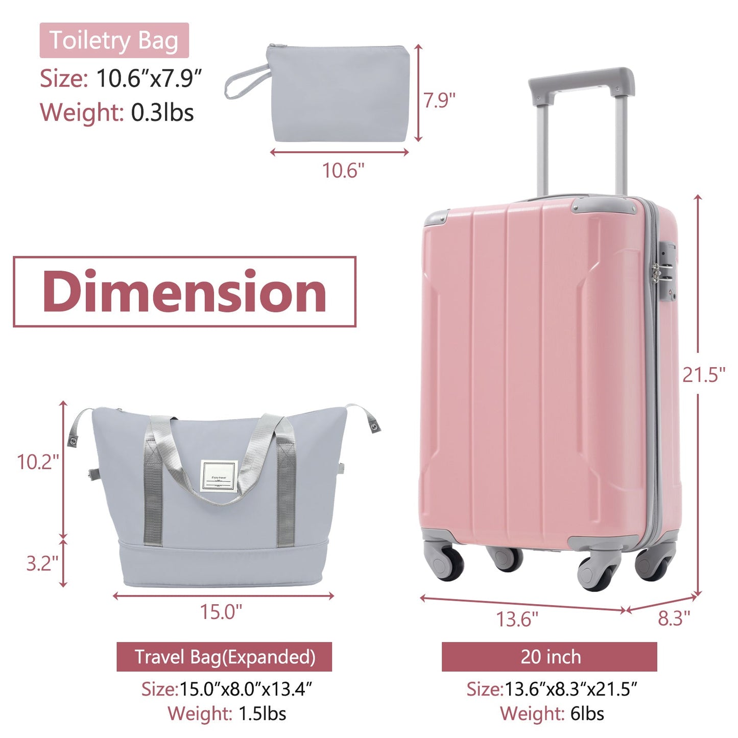 Luggage Set Black Brown ABS for travel organization