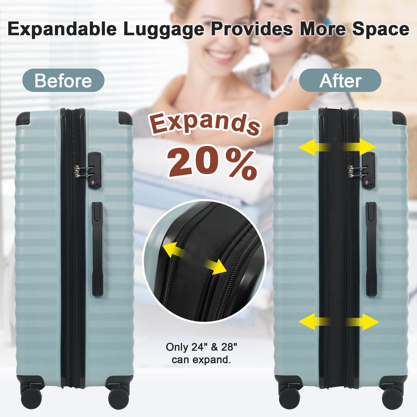 5-Piece ABS Hardshell Carry-On Luggage Set with Spinner Wheels,