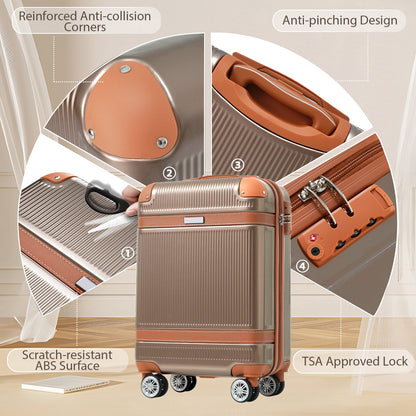 Black and Copper and Cream 3-Piece ABS Hardshell Carry-On Luggage Set