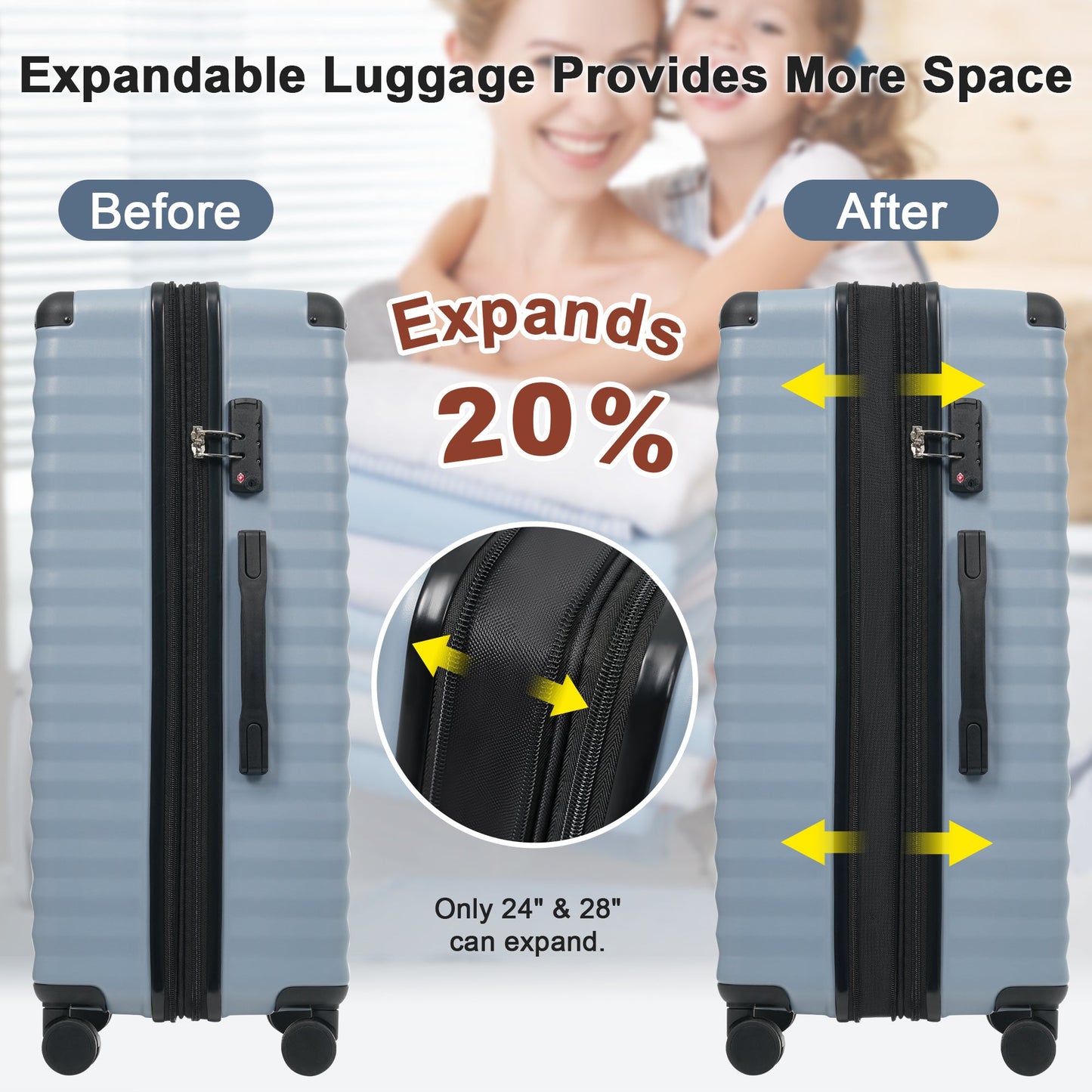 5-Piece ABS Hardshell Carry-On Luggage Set with Spinner Wheels,