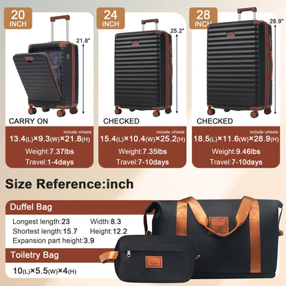 5-Piece ABS Hardshell Carry-On Luggage Set with Spinner Wheels,