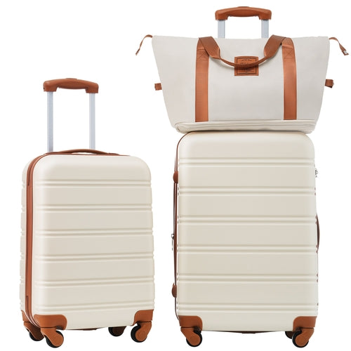 Luggage Set Brown+White ABS for travel organization