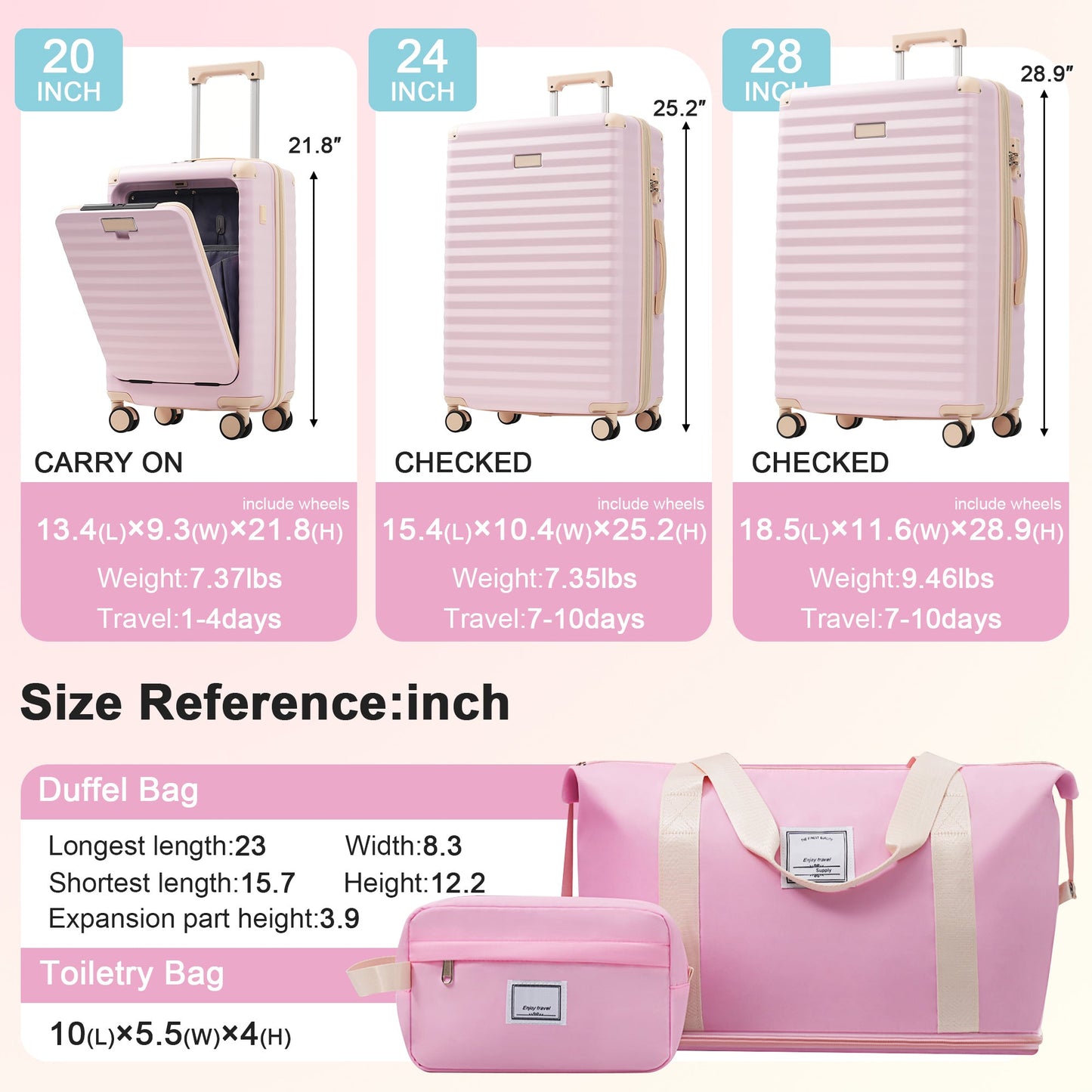 Luggage Sets 5 Piece with Front Opening , Hardside Expandable Carry on