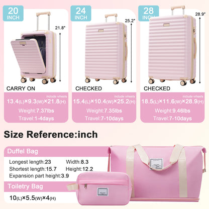 Luggage Sets 5 Piece with Front Opening , Hardside Expandable Carry on