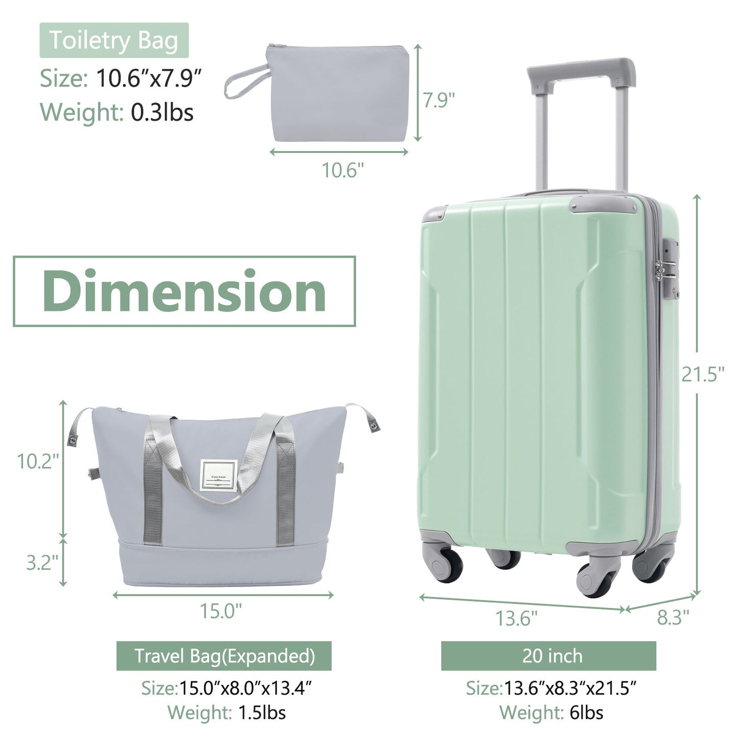 Luggage Set Black Brown ABS for travel organization