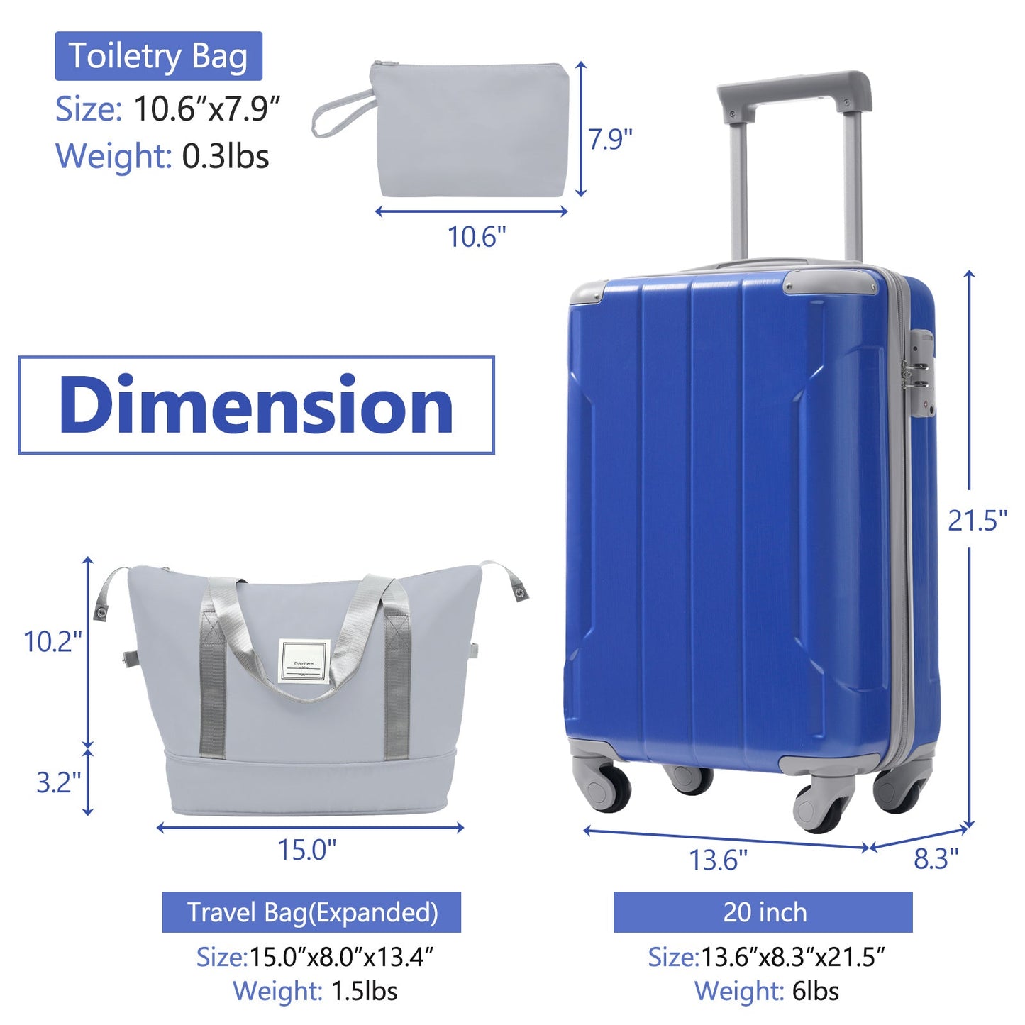 Luggage Set Black Brown ABS for travel organization