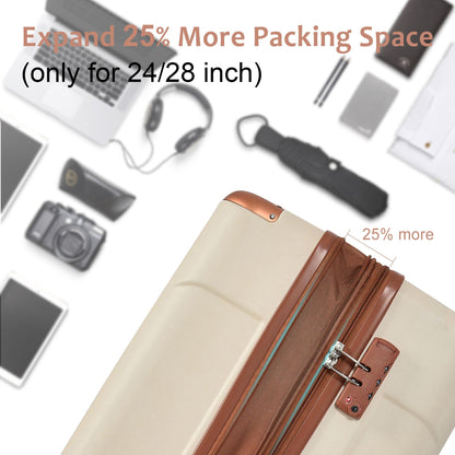 Brown white 6-Piece ABS Hardshell Luggage Set with TSA Lock,