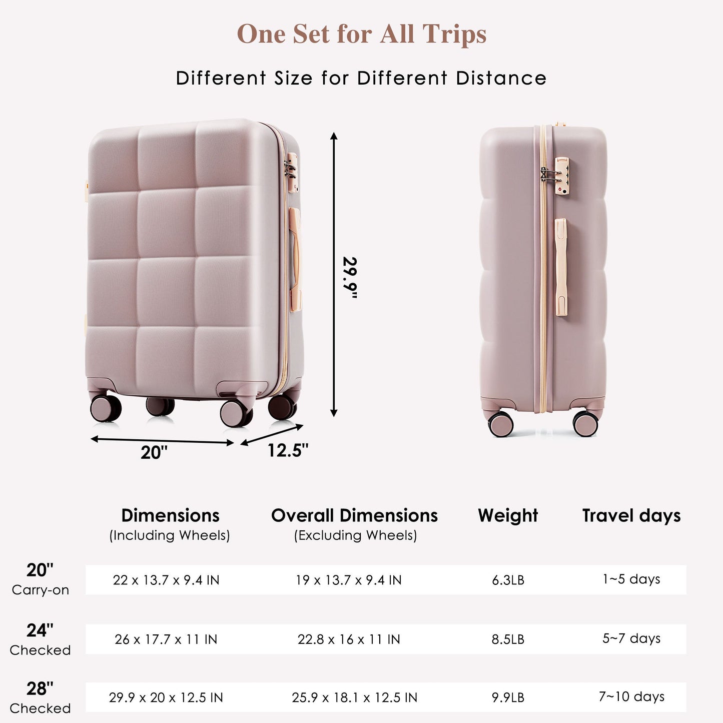 Luggage Set Light Gray ABS for travel organization