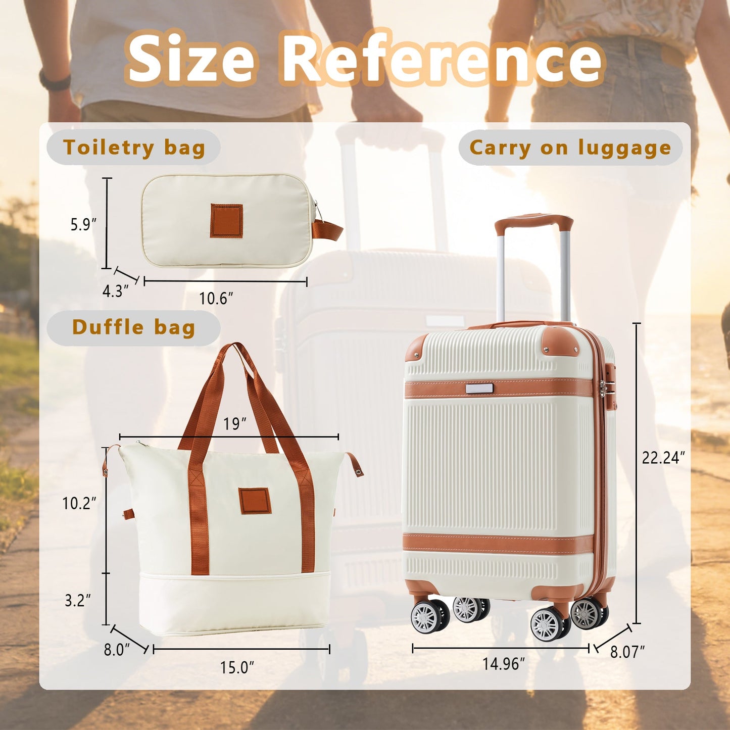 Black and Copper and Cream 3-Piece ABS Hardshell Carry-On Luggage Set