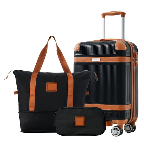 Black and Copper and Cream 3-Piece ABS Hardshell Carry-On Luggage Set