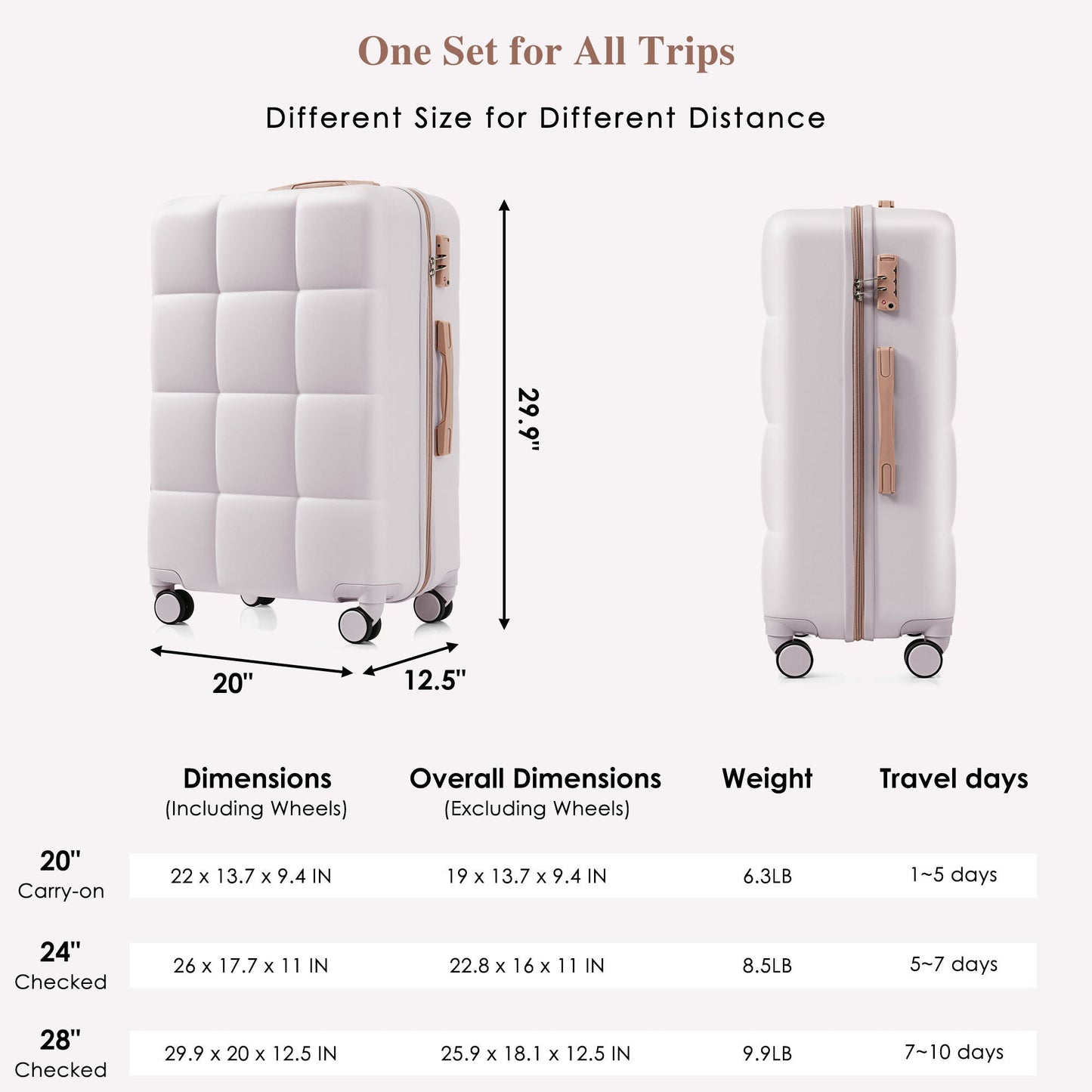Luggage Set Light Gray ABS for travel organization
