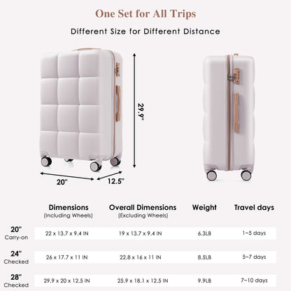 Luggage Set Light Gray ABS for travel organization
