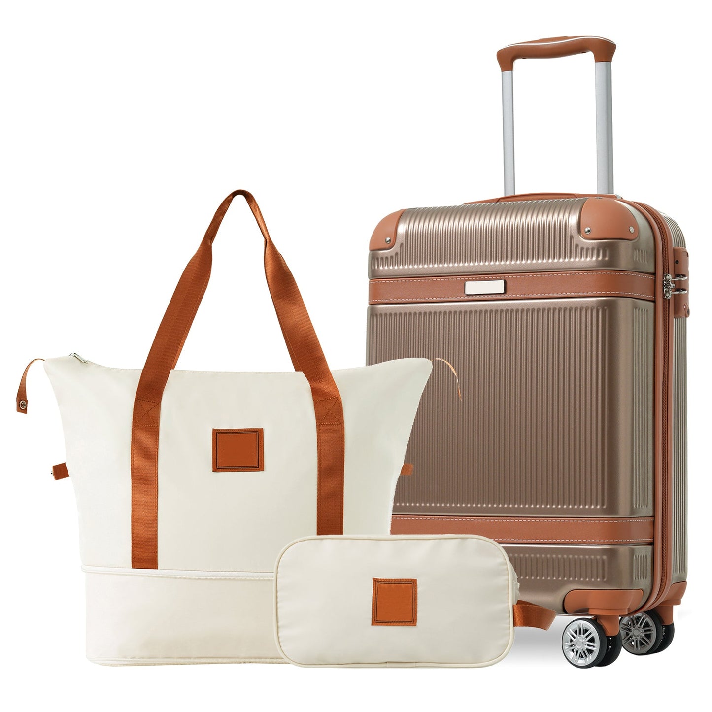 Black and Copper and Cream 3-Piece ABS Hardshell Carry-On Luggage Set