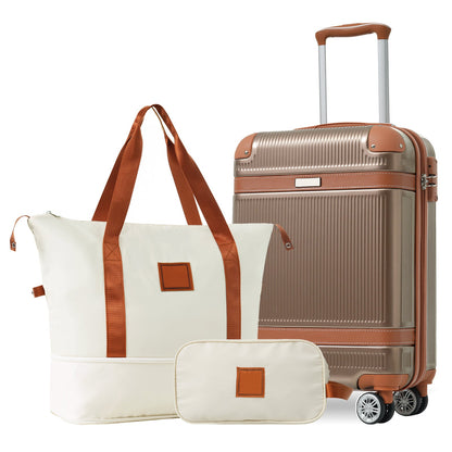 Black and Copper and Cream 3-Piece ABS Hardshell Carry-On Luggage Set