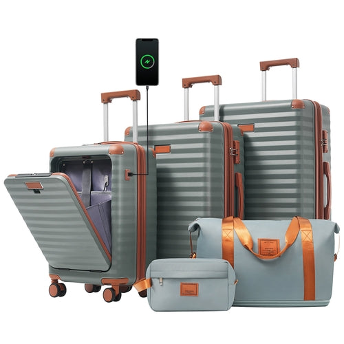 5-Piece ABS Hardshell Carry-On Luggage Set with Spinner Wheels,