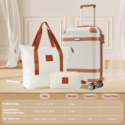 Black and Copper and Cream 3-Piece ABS Hardshell Carry-On Luggage Set