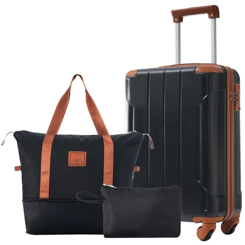 Luggage Set Black Brown ABS for travel organization