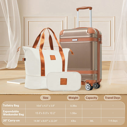Black and Copper and Cream 3-Piece ABS Hardshell Carry-On Luggage Set
