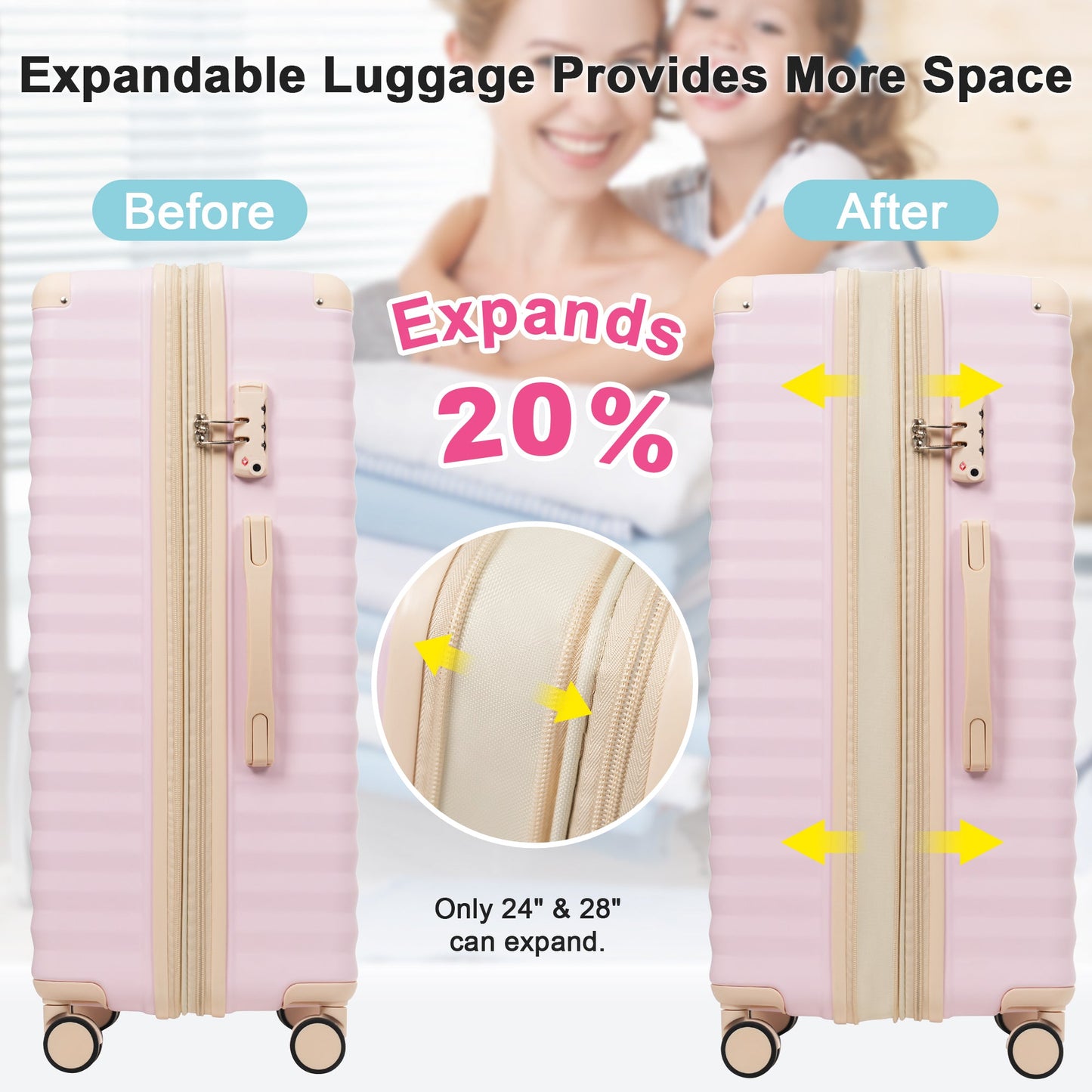 5-Piece ABS Hardshell Carry-On Luggage Set with Spinner Wheels,