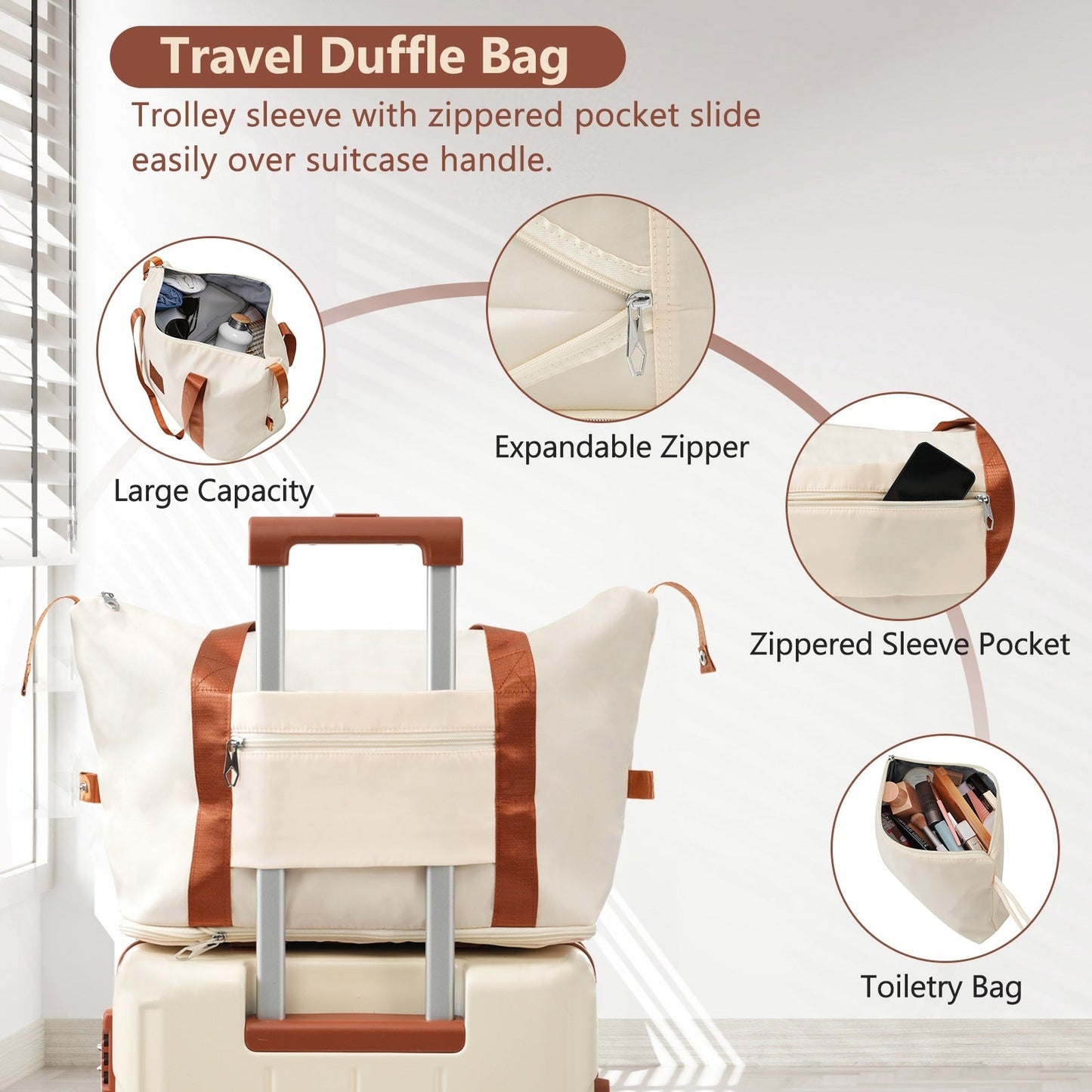 Brown white 6-Piece ABS Hardshell Luggage Set with TSA Lock,