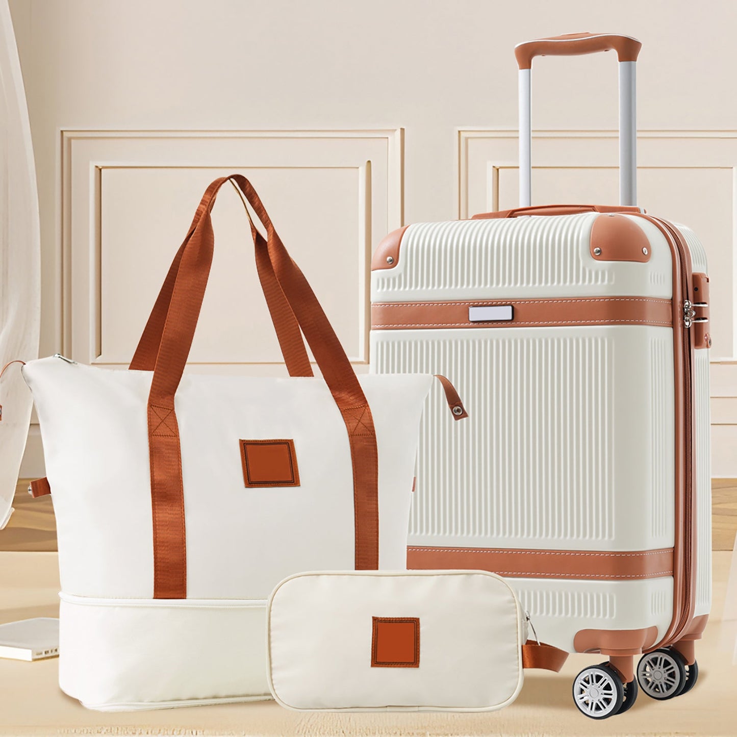 Black and Copper and Cream 3-Piece ABS Hardshell Carry-On Luggage Set