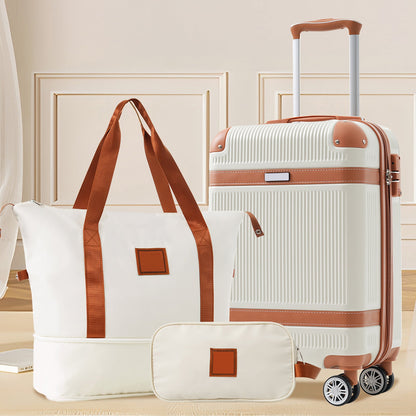 Black and Copper and Cream 3-Piece ABS Hardshell Carry-On Luggage Set