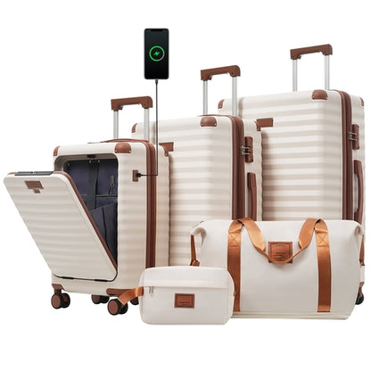 5-Piece ABS Hardshell Carry-On Luggage Set with Spinner Wheels,