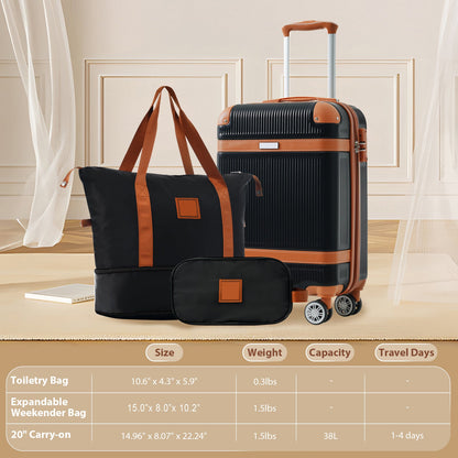 Black and Copper and Cream 3-Piece ABS Hardshell Carry-On Luggage Set