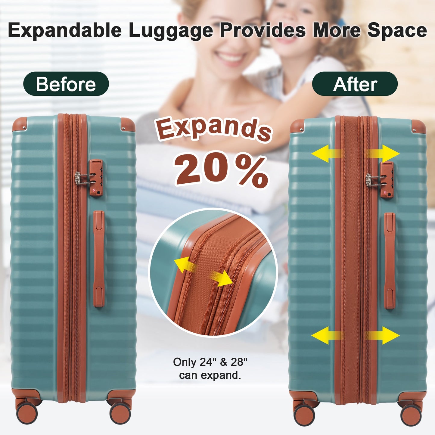 5-Piece ABS Hardshell Carry-On Luggage Set with Spinner Wheels,