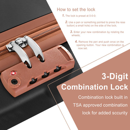 Luggage Set Black Brown ABS for travel organization