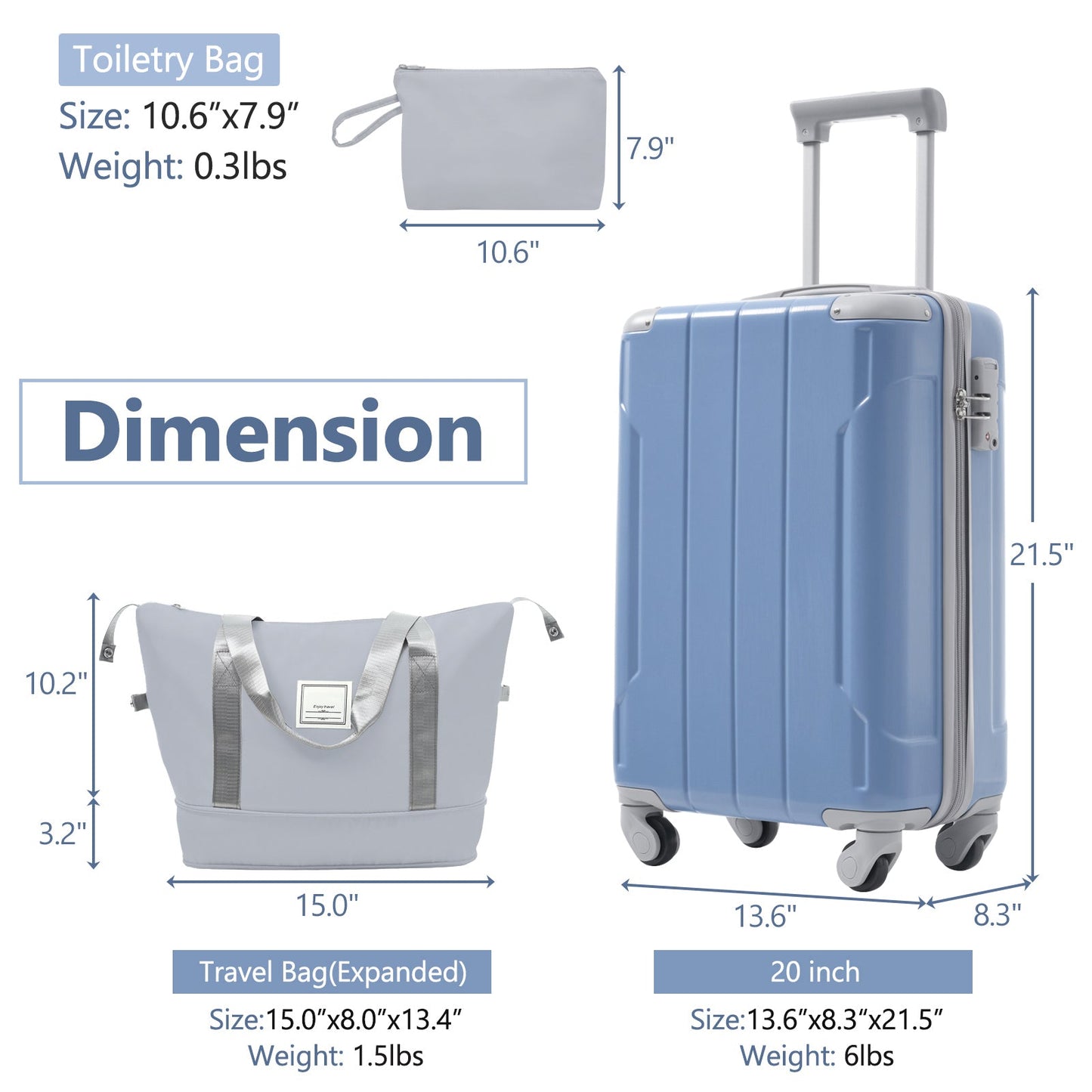 Luggage Set Black Brown ABS for travel organization