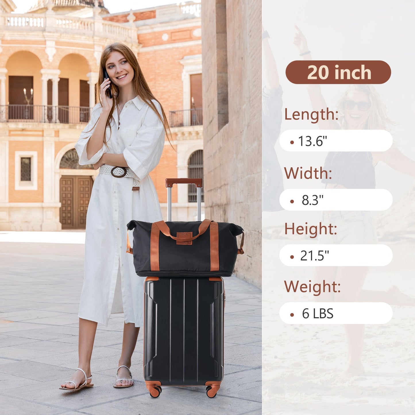 Luggage Set Black Brown ABS for travel organization