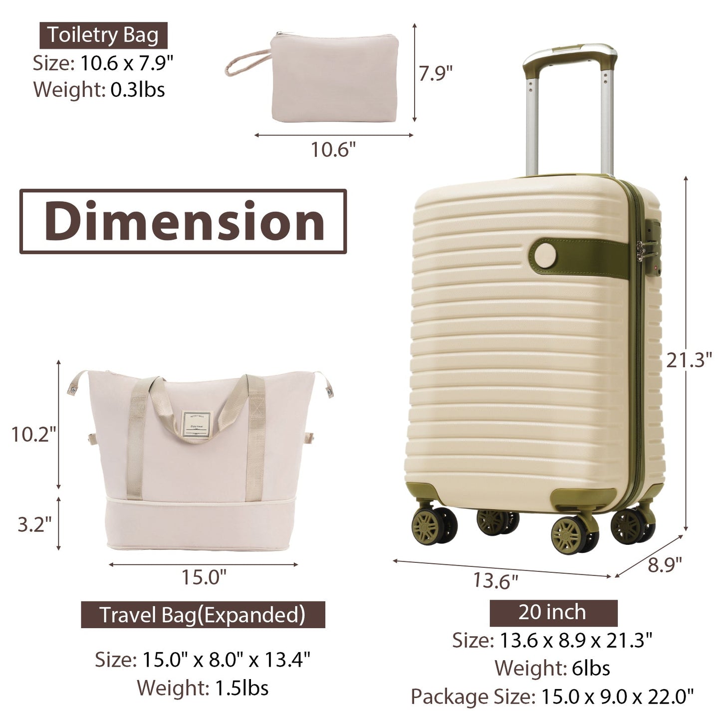 Luggage Sets 3 Piece Carry on Luggage 22x14x9 Airline Approved,