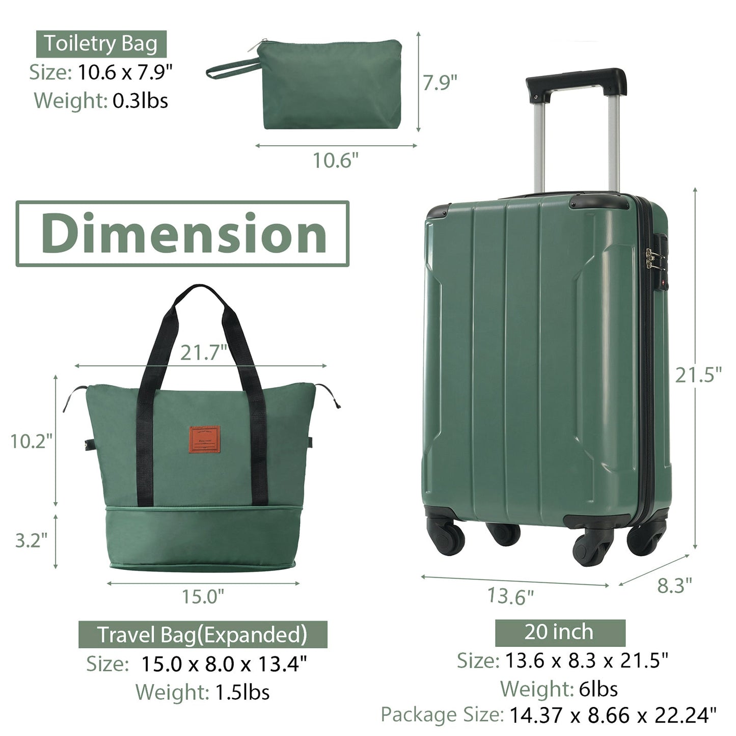 Luggage Set Black Brown ABS for travel organization