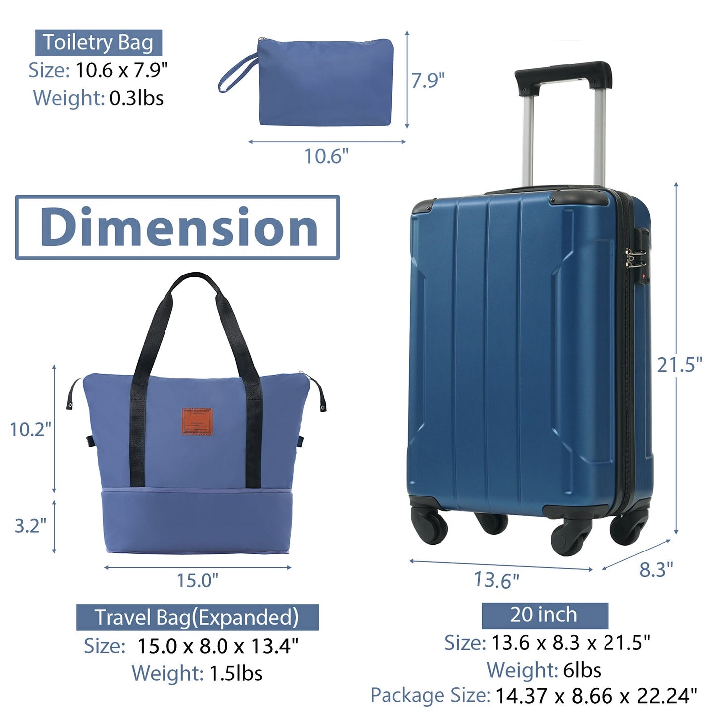 Luggage Set Black Brown ABS for travel organization