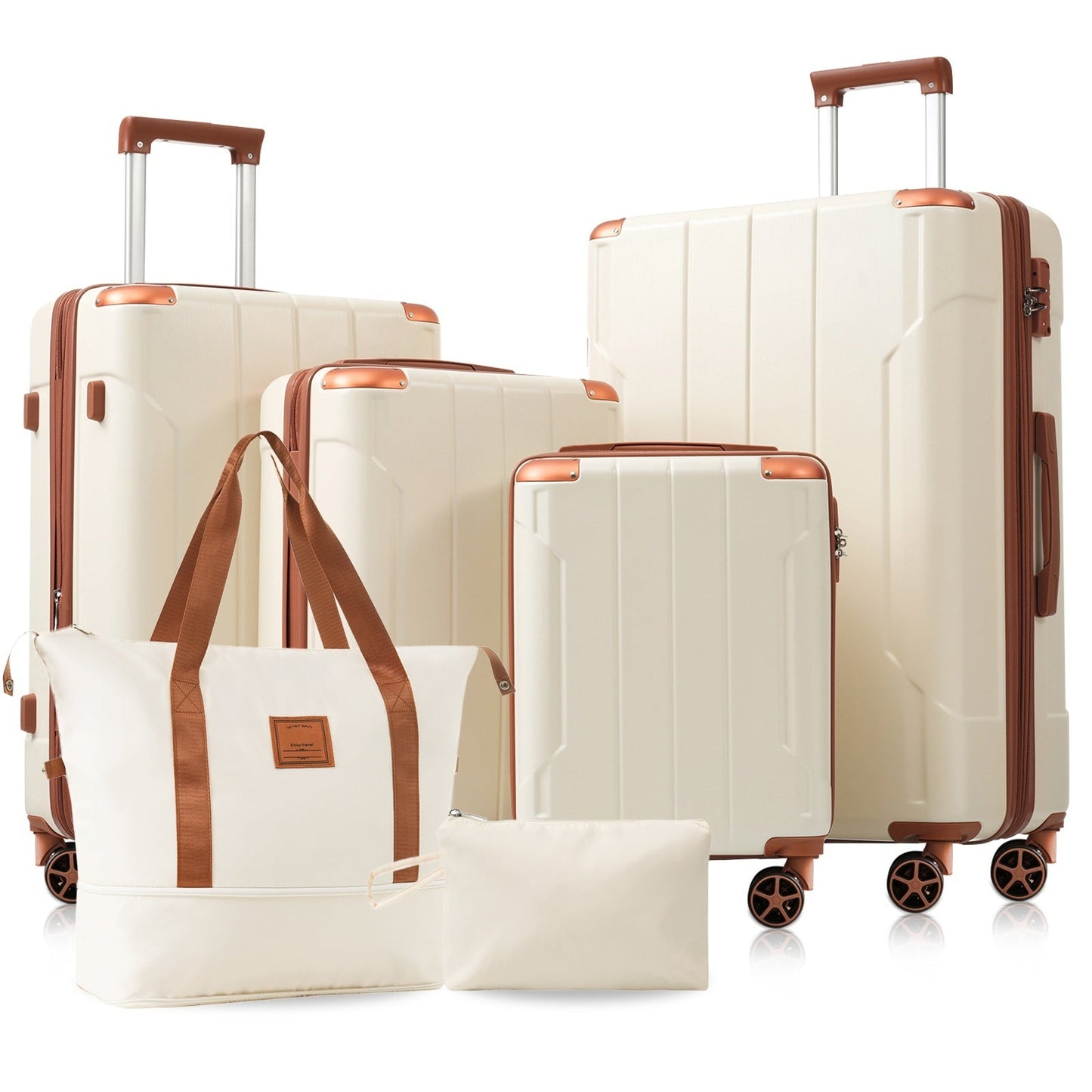 Brown white 6-Piece ABS Hardshell Luggage Set with TSA Lock,