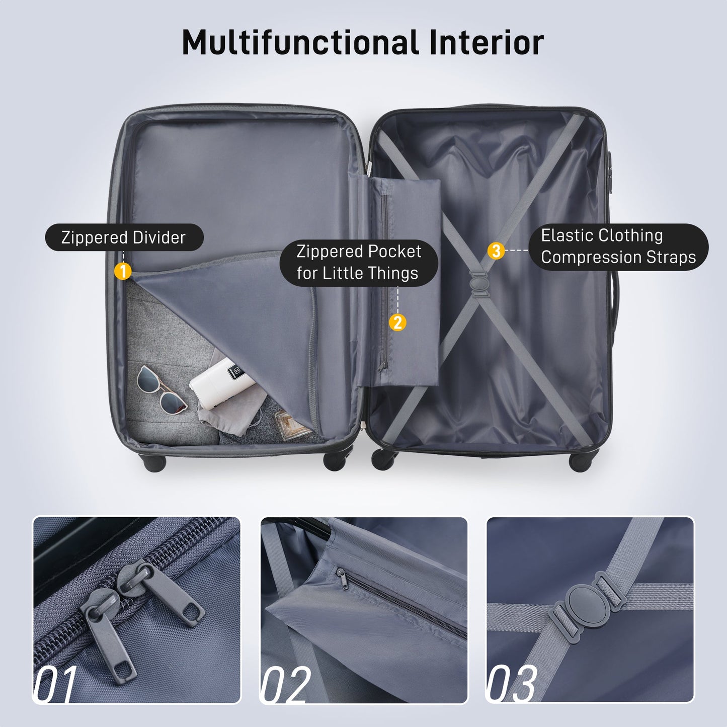 Luggage Set Brown+White ABS for travel organization