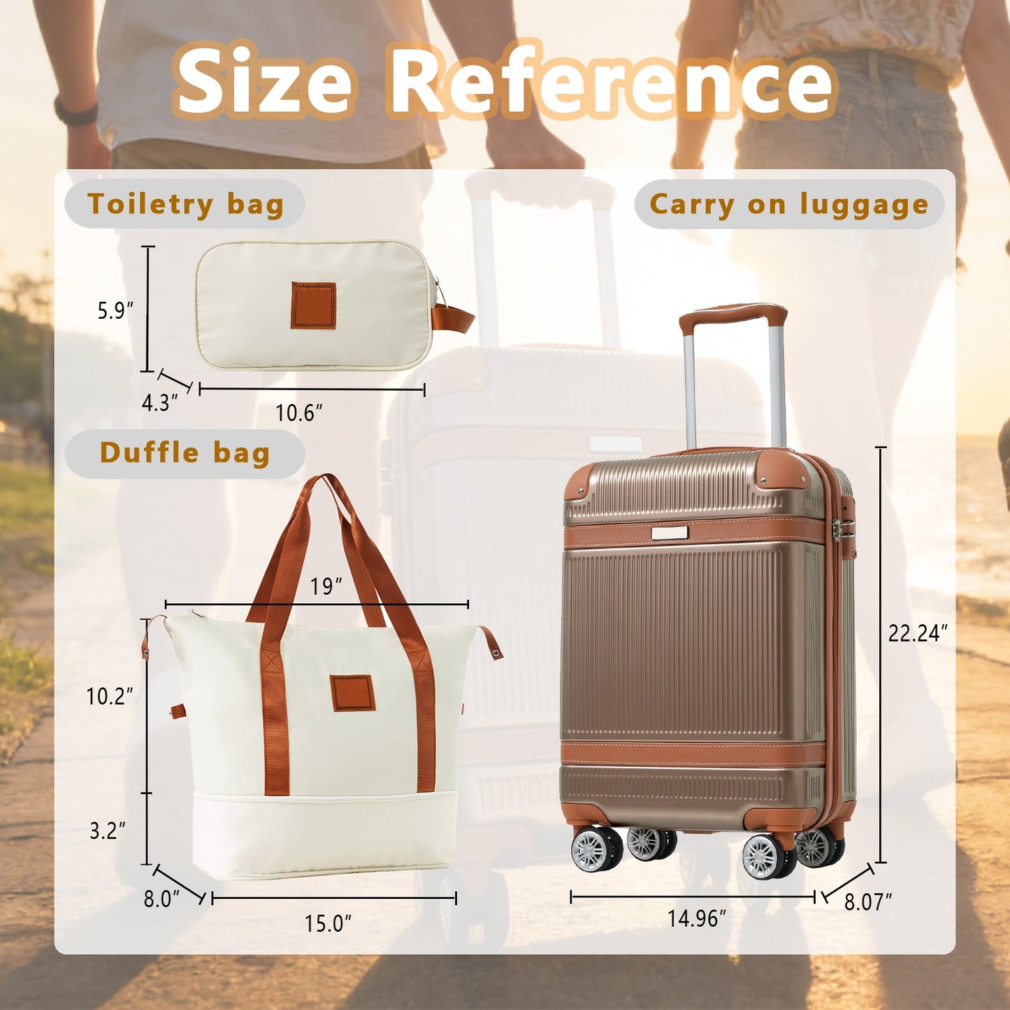 Black and Copper and Cream 3-Piece ABS Hardshell Carry-On Luggage Set