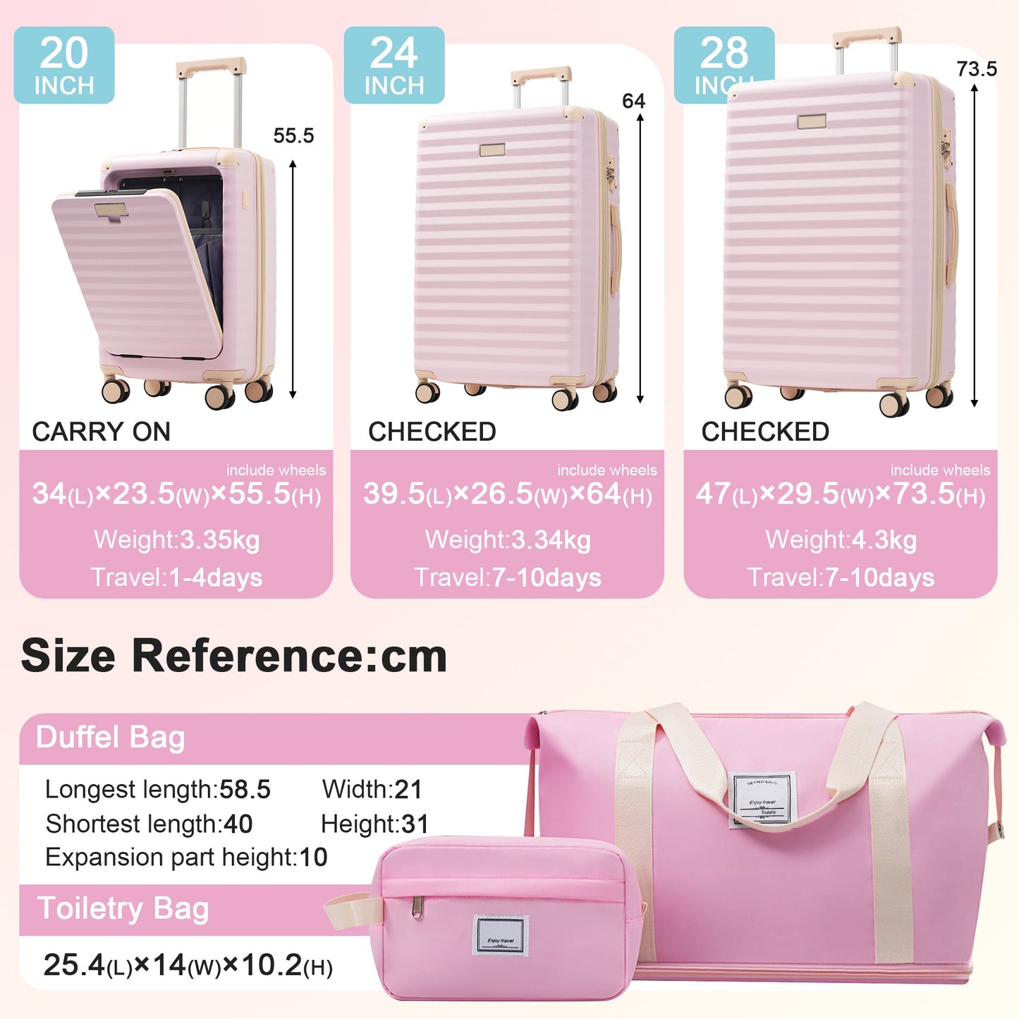 Luggage Sets 5 Piece with Front Opening , Hardside Expandable Carry on