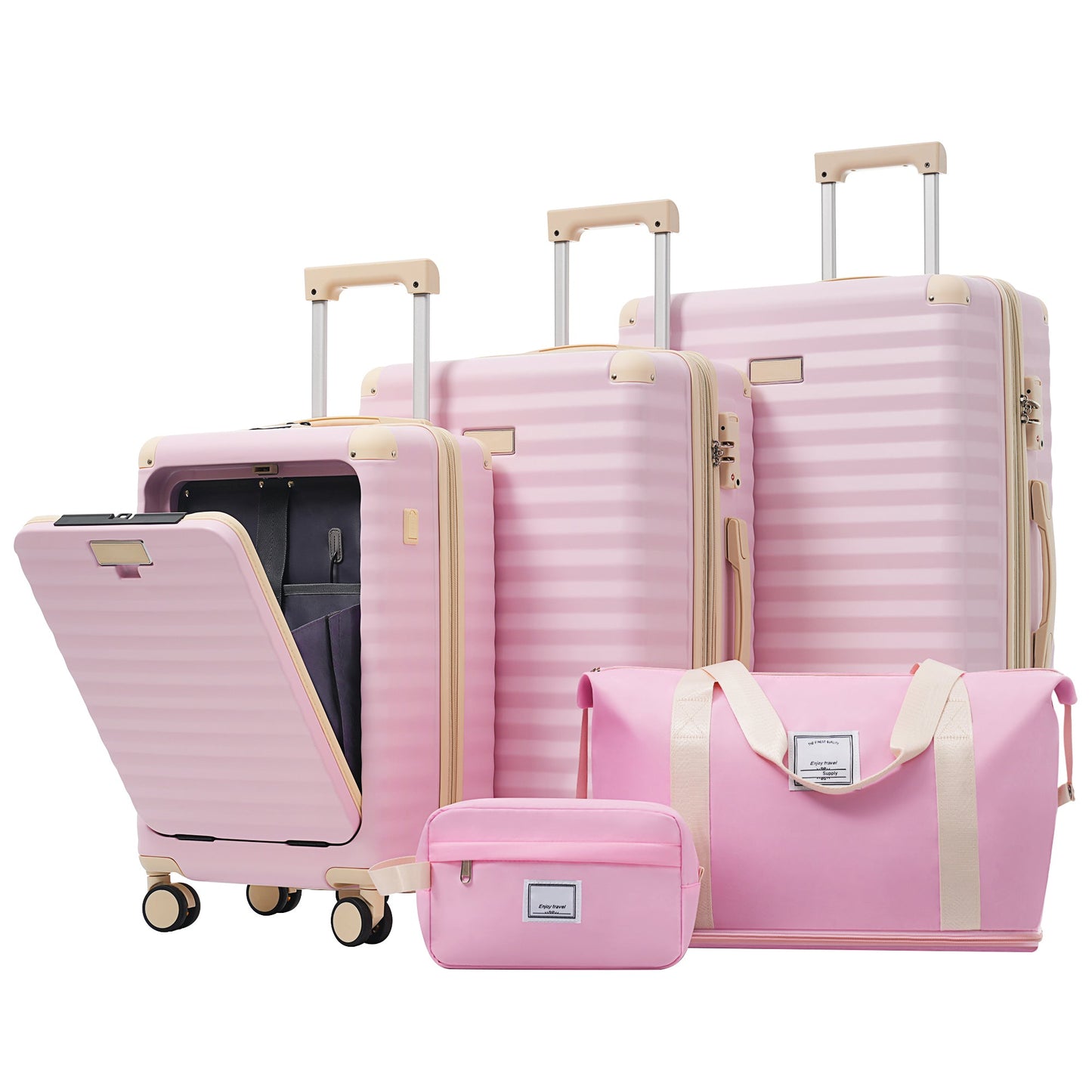 Luggage Sets 5 Piece with Front Opening , Hardside Expandable Carry on